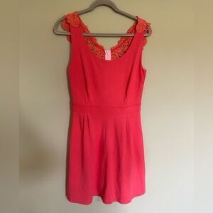 Lilly Pulitzer coral knit dress with intricate crochet back, size M
